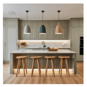 kitchen island layered lighting